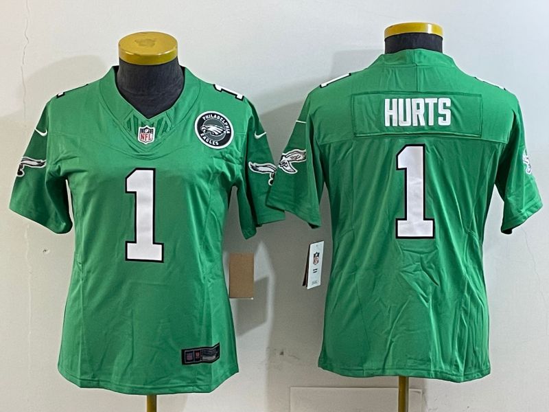 Women Philadelphia Eagles #1 Hurts Green three generations 2025 Nike Vapor Limited NFL Jersey style 4